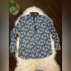 Silver Stone Collection Modern Fit Floral Long Sleeve Blue Shirt XXL  MSRP $149